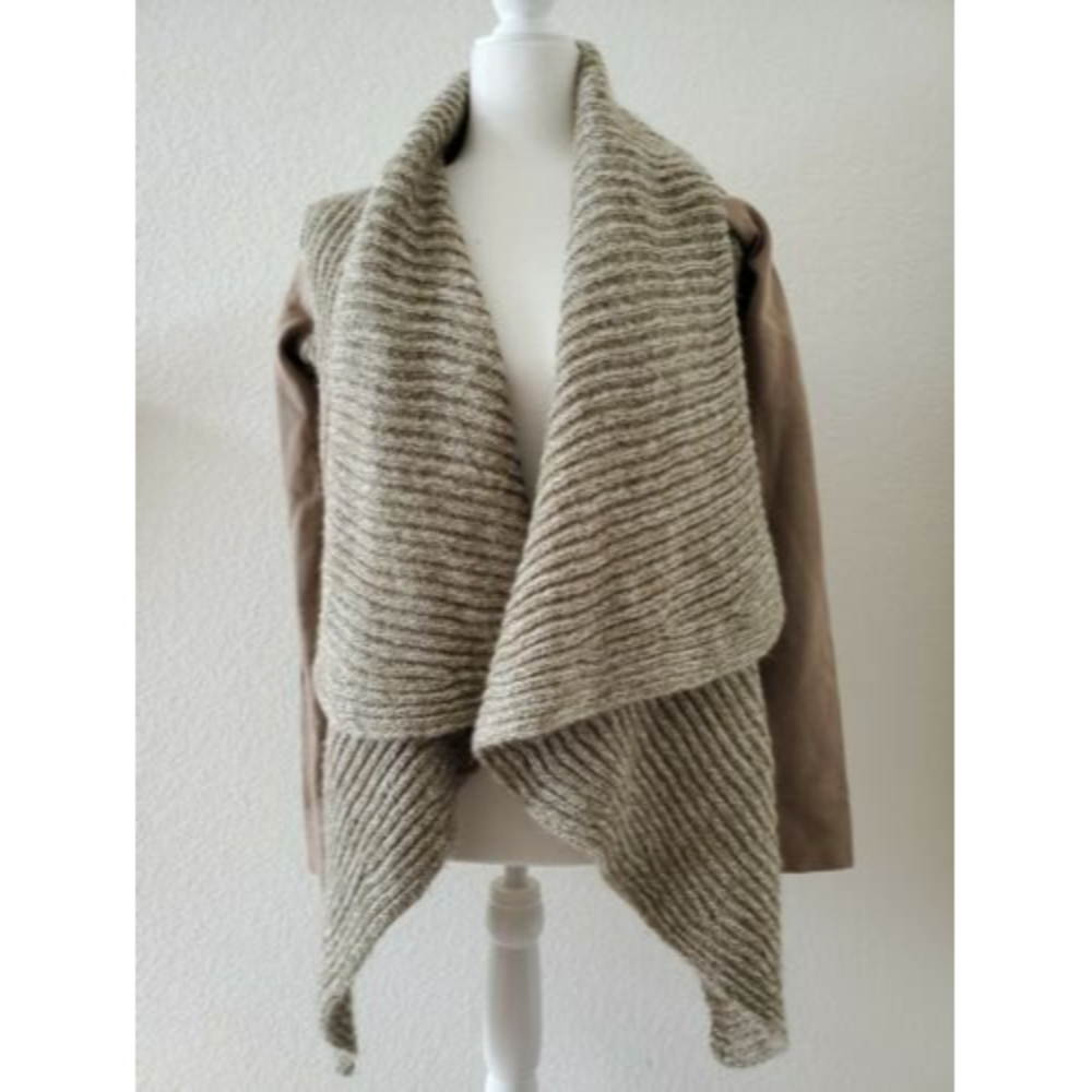 Prana Wool Blend Beige Open Front Waterfall Cardigan Knit Sweater Size Small